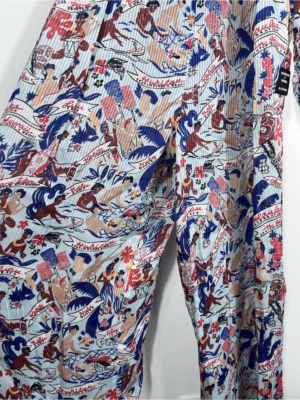 Scotch & Soda x Keoni Hawaii Jumpsuit Women's Large Blue Tropical Wrap Wide Leg - Picture 3 of 12